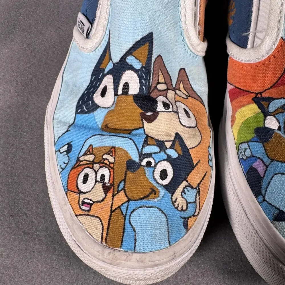 Vans Shoes Kids‎ Size 2 Slip-On Bluey Custom Hand Painted Canvas Paw Print Art